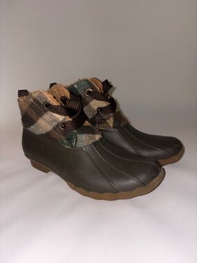Sperry Women's Saltwater 2-Eye Plaid Wool Duck Boots Size 9
